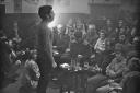 The Tuning Fork Folk Club, Chester in the late 1960's/early 1970's. The Black Diamond Folk Group are on stage singing 