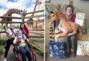 Left, Resident June, team member Kirstie (left) and June's daughter, Nia (right) enjoying the giraffe feeding experience. Right, June with her giraffe decorated bedroom. Pictures: Care UK/ Darren Robinson.