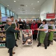 Lord Mayor of Chester, Cllr Sheila Little, cuts the ribbon at the first Community Café  session at Waitrose Chester.