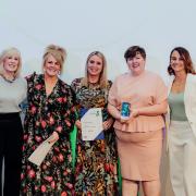 Pictured (L-R): Sue Egersdorff (Ready Generations); Sally Lindsay (actress and awards host); Liz Ludden (Ready Generations); Amie Adams (Belong Chester); Claire Dalton (award sponsor, Social Care People).
