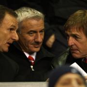 (L-R) Former Liverpool footballers Phil Thompson and Ian Rush with Liverpool's academy manager Kenny Dalglish in the stands