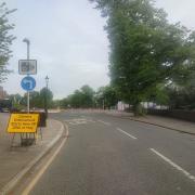 Signage warning drivers of the new enforcement cameras at Nuns Road, Chester.