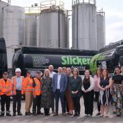 Mark Olpin (front centre) with colleagues from Slicker Recycling.