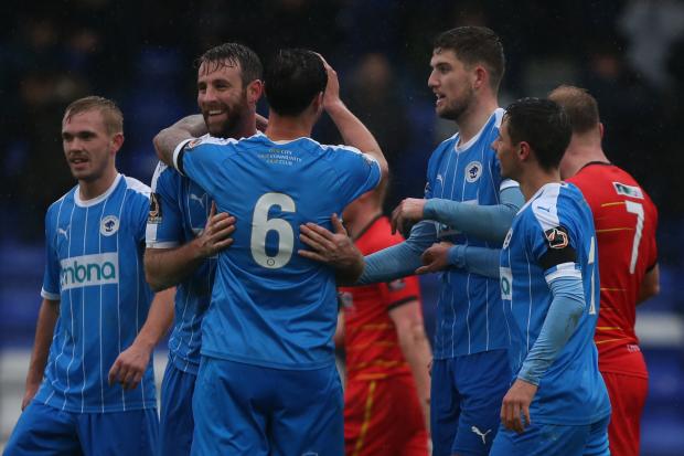 The Chester players celebrate in their 3-0 home victory against Alfreton Town. Picture: RICK MATTHEWS