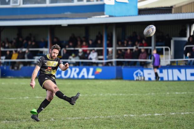 Tommy Johnson scores a conversion at Rochdale Mayfield in the Coral Challenge Cup. Picture: RICHARD LONG