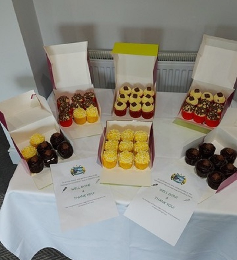 A tray of cakes given by Rivacre Lodge.