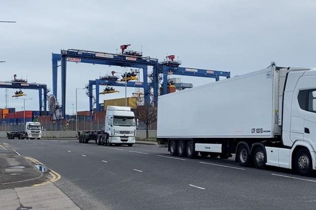 Freight trucks in Belfast port