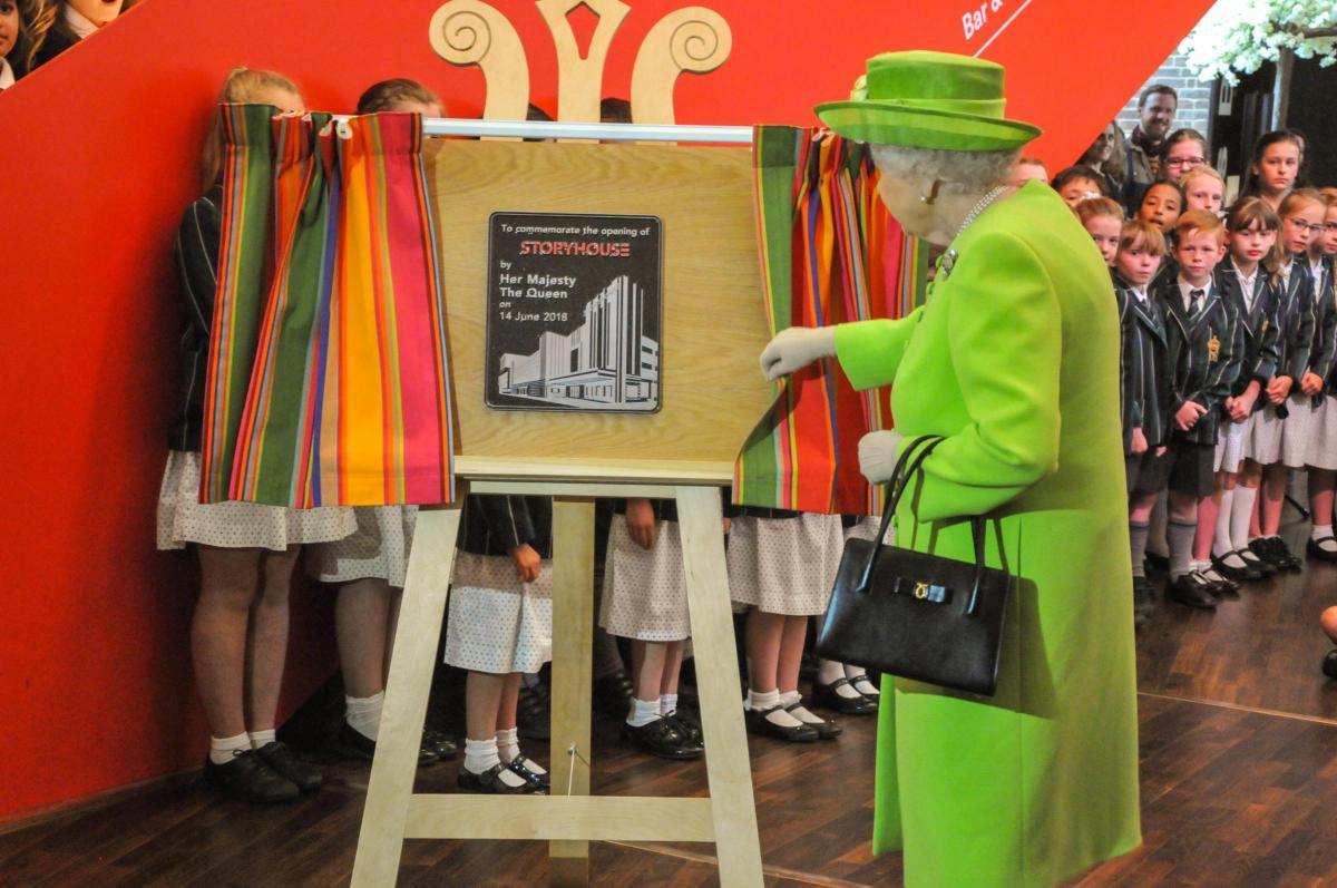 The Queen officially commemorates the opening of Storyhouse Chester in June 2018.