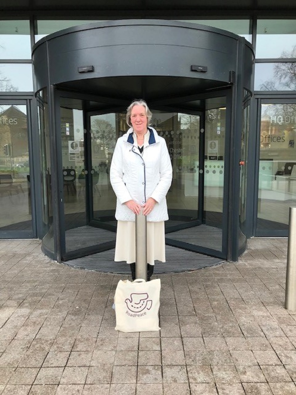 Pauline Fielding outside the HQ building in Chester after hearing that the scheme to improve the A540 would be approved by council.