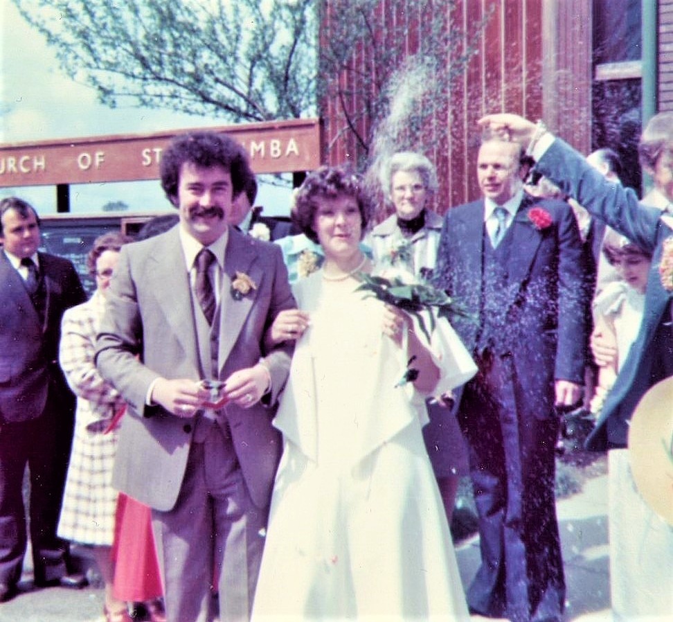 Some years later: John Holdcroft on his wedding day with wife Diane.