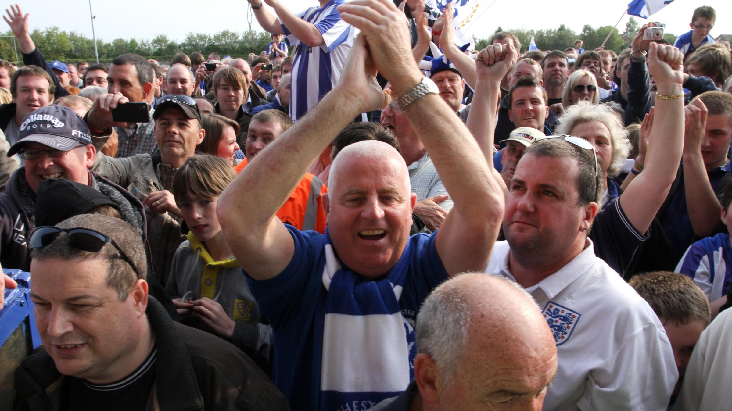 Jubilant scenes of Chester FC in 2011, having clinched the Evo-Stik Division One North title - just - on the final day of the season. Pictures: RICK MATTHEWS.