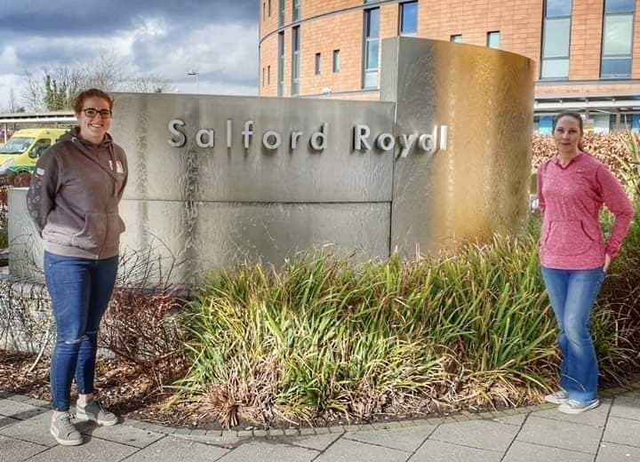 Sara Crosland, right, and Danielle Gibbons outside Salford Royal where they both underwent surgery.