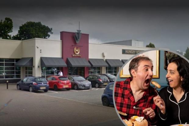 Hungry Horse Cheshire Oaks in Ellesmere Port (Google Street View) are offering a free breakfast if customers turn up in their pyjamas.