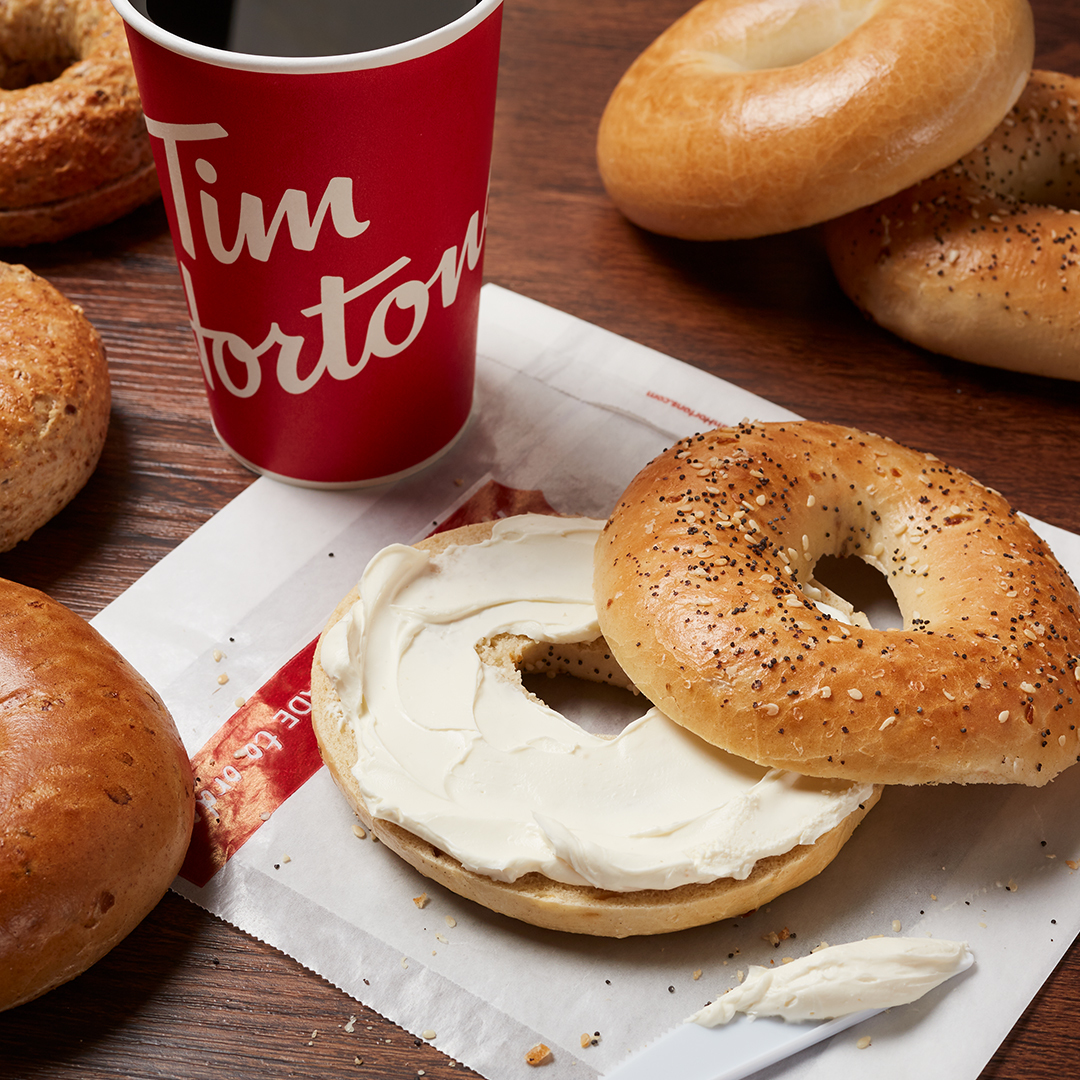 A bagel and coffee is one of the menu options at the new Tim Hortons restaurant.