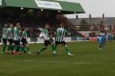 Danny Elliott fires home Chester's opener at Blyth Spartans. Picture: TERRY MARLAND