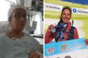 Sara in hospital following her surgery in 2018 and completing the Lake District Ultra Challenge this year.