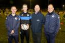 Harlech Foodservice are backing Chester Women Under-18s and pictured at training at Helsby are, from left, coach Bryson Kelso, joint top scorer Erin Parr, Harlech Account Manager David Roberts, and coach Rob Lawton.