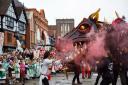 St George takes on a fearsome dragon at the parade in Chester on Sunday (April 23). (Images: Cheshire West and Chester Council)