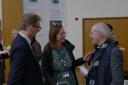 (L-R) The Bishop's Blue Coat CE School Assistant Headteacher, Dr David Kay and Head of Religious Studies, Ms Emma Fletcher chat to Archbishop Justin Welby.