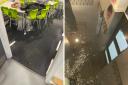 Photos showing the flooding which was swiftly cleared at Dee Point Primary School on Sunday. Photos: Dee Point Primary.