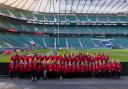 Alison Fox (bottom row, third from left) and the 49 other female officials who attended Twickenham last weekend.