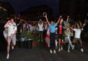 Fans at a screening in London celebrating England's quarter final win against Ukraine. PA Wire/PA ImagesPicture by:Ashley Western