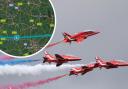 The Red Arrows will fly over Cheshire on August 11 (Picture: PA, inset: Military Airshows map)