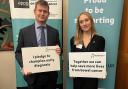 Justin Madders MP with Laura Coveney, policy and influencing manager at Bowel Cancer UK.