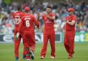 Lancashire Lightning's Jordan Clark (centre) celebrates after taking the wicket of Nottinghamshire Outlaws' Rikki Wessels during the T20 Blast match at Trent Bridge, Nottingham. PRESS ASSOCIATION Photo. Picture date: Saturday June 4, 2016. See PA
