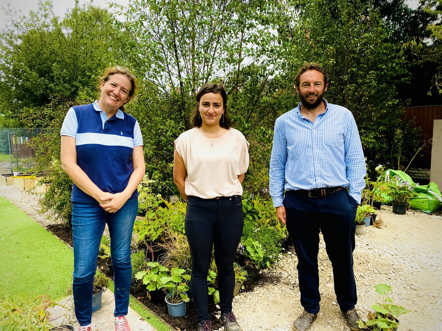 Relocating the garden to the Lower School over the summer - Head Iona Carmody, Designer Anca Panait and Head of Landstruction David Binks.