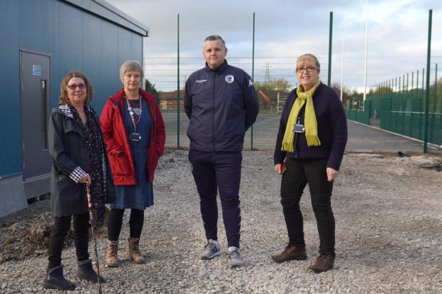 Blacon councillors Trish Richards, Shelia Little and Carol Gahan with Chester FC Community Trust CEO Jim Green. Picture: Andy Scargill.