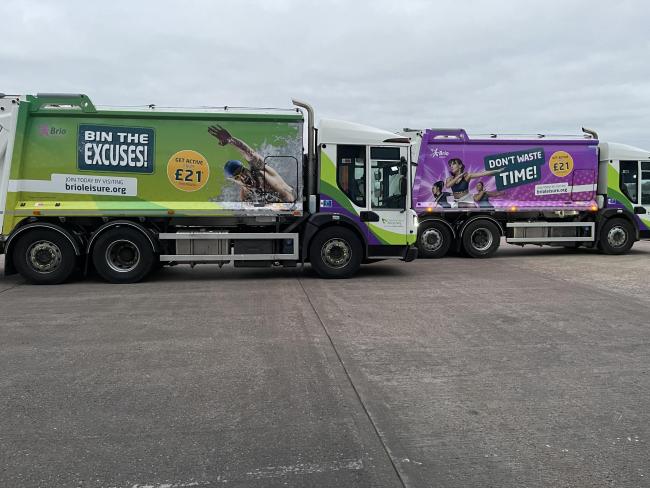 The bin lorries with the Brio Leisure advertising.