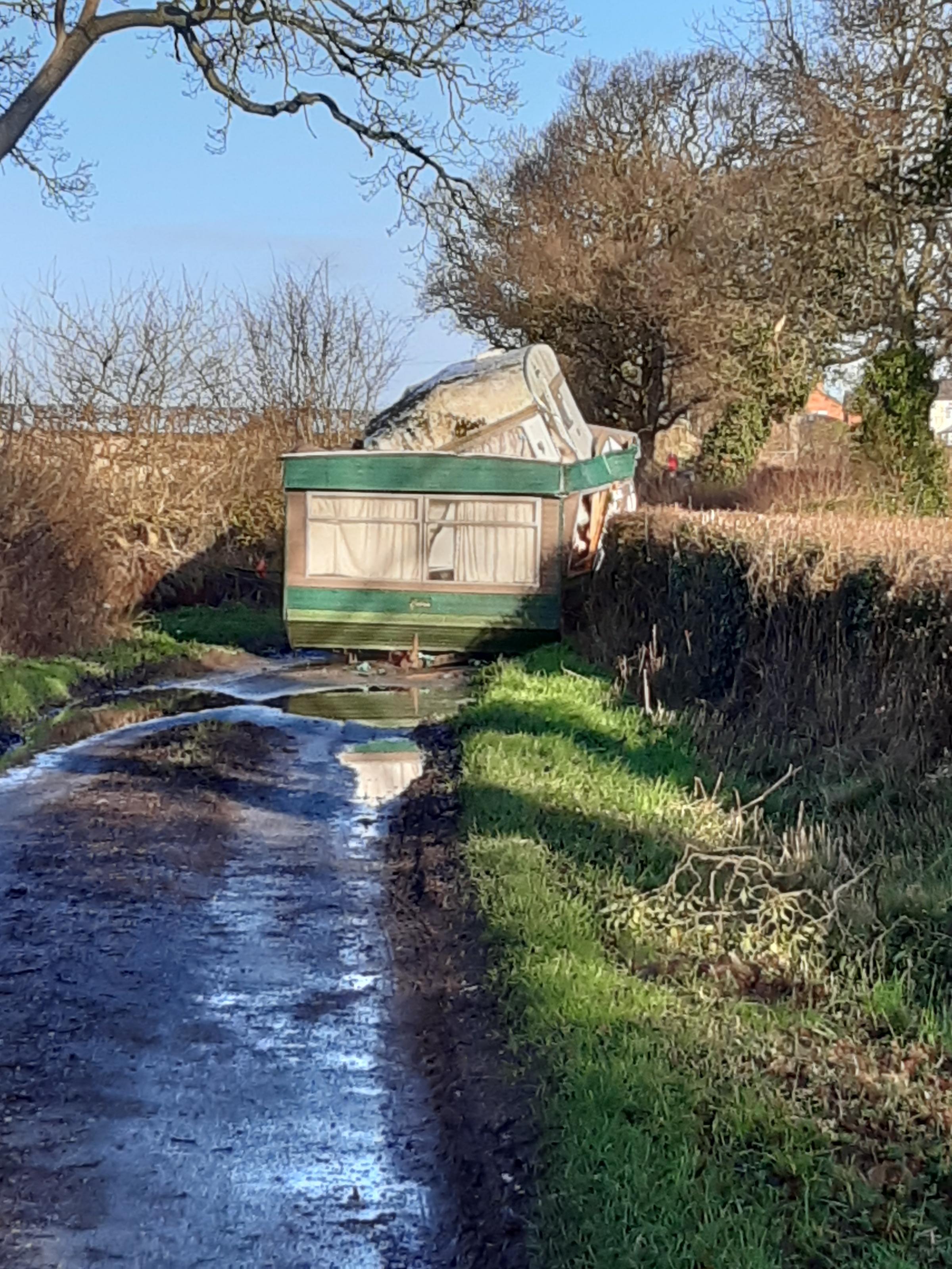 The dumped caravans blocking Barrow Lane.