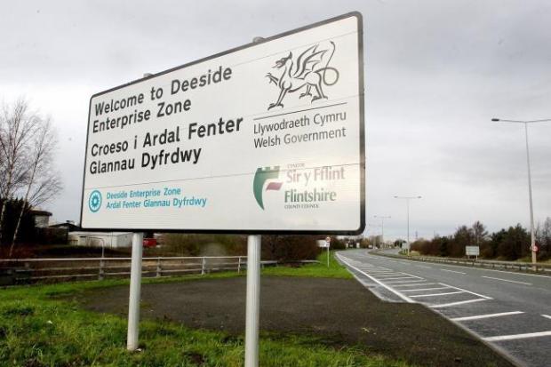 Sign for Deeside Industrial Park near where Park and Ride scheme is situated.