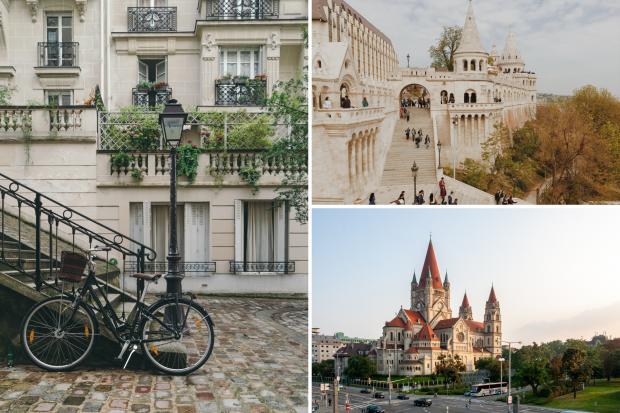(left clockwise) Paris, Budapest, Vienna. Credit: Canva