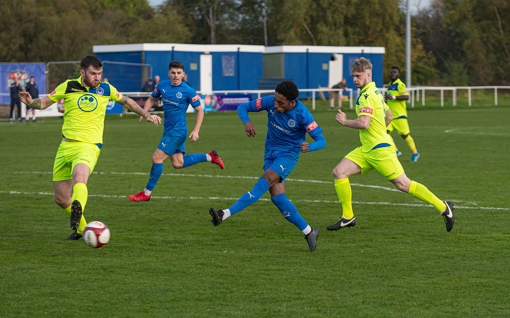 Kane Drummond scores during Blues 3-0 win over Saturdays opponents Kidsgrove Athletic in the reverse fixture back in October. Picture by Mark Percy