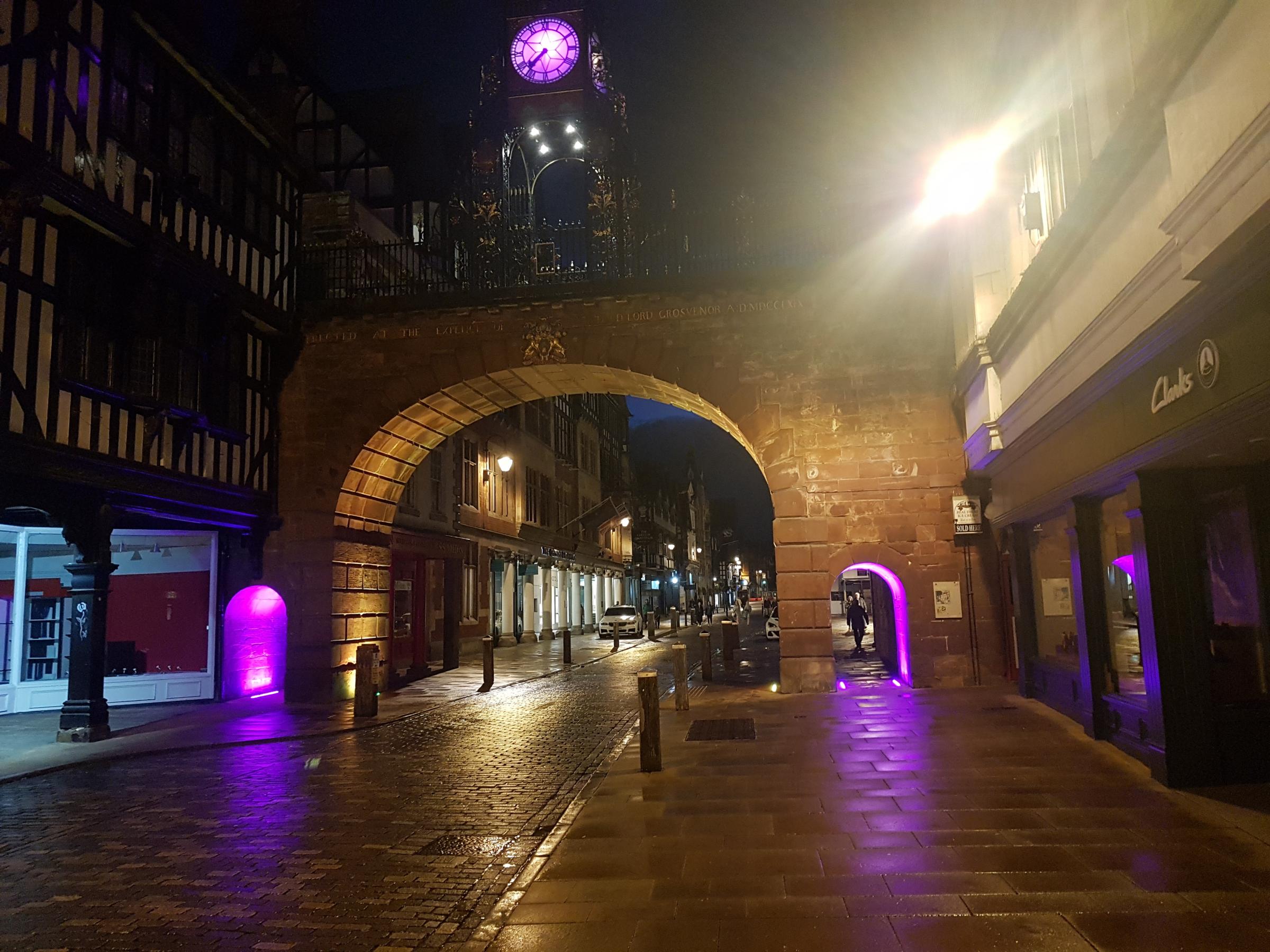 The Eastgate Clock will be lit purple.