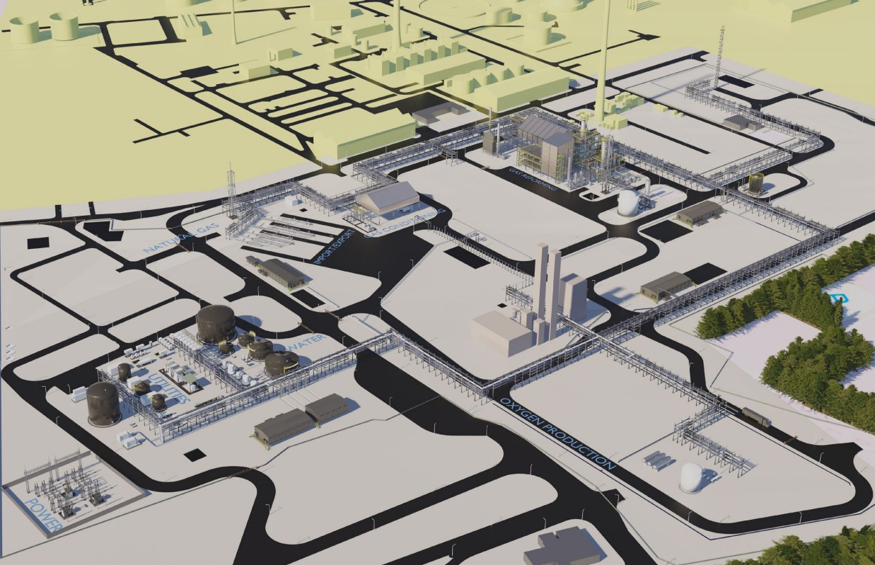 CGI of the new low carbon Vertex Hydrogen plant at the Stanlow Manufacturing Complex.