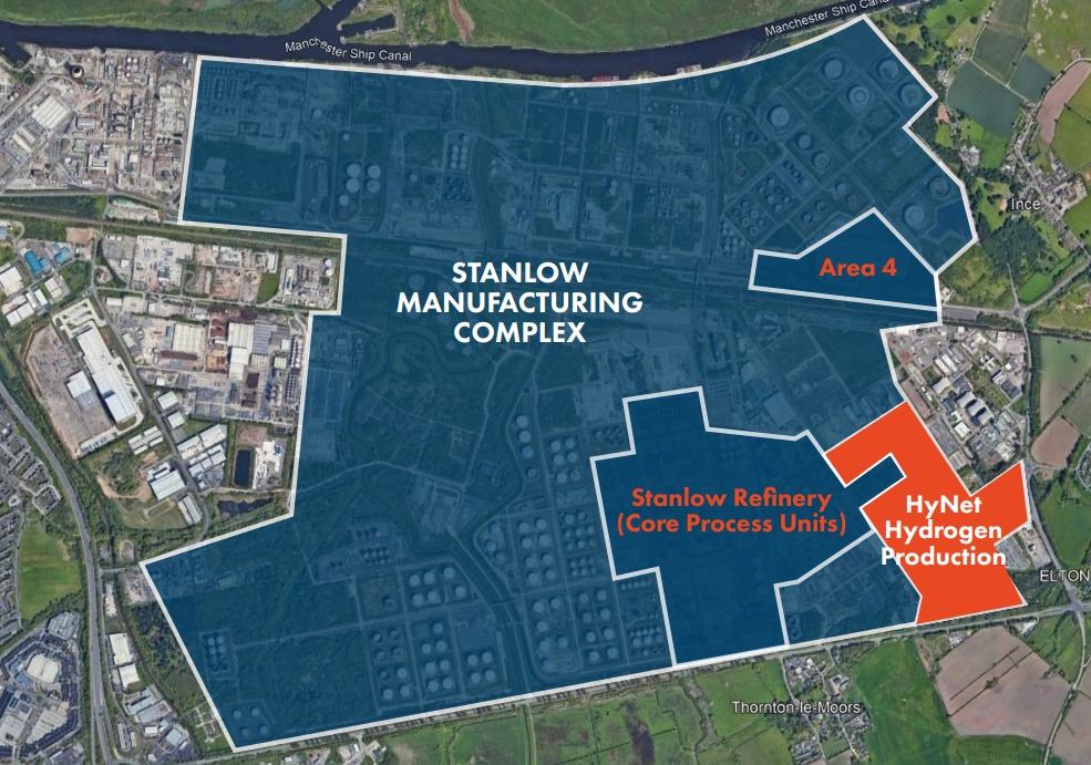 A plan showing where the new HyNet hydrogen production plant will be at Stanlow. Area 4 was its originally planned site.