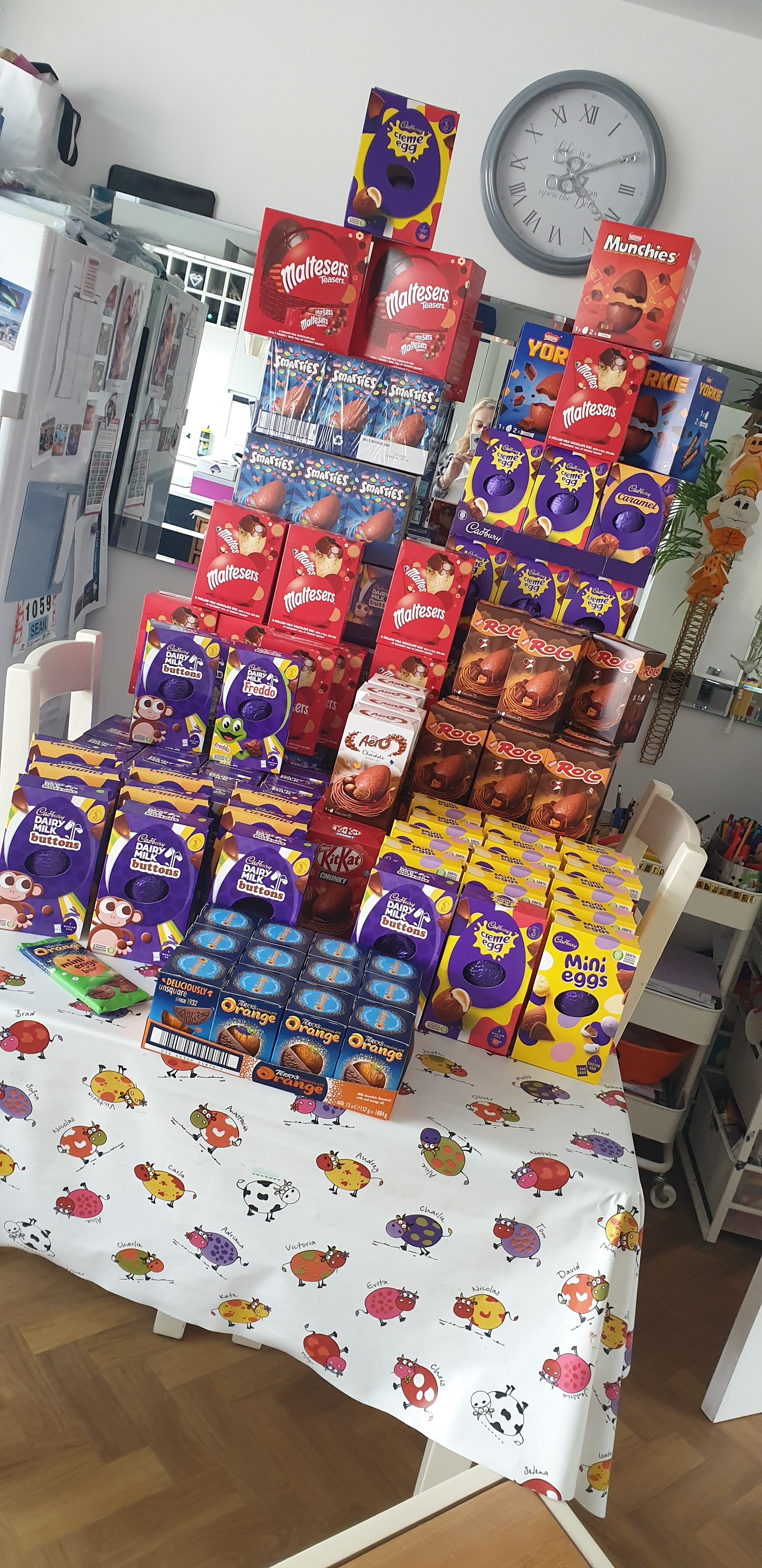 The Easter egg donations are dropped off at Clatterbridge Hospital.
