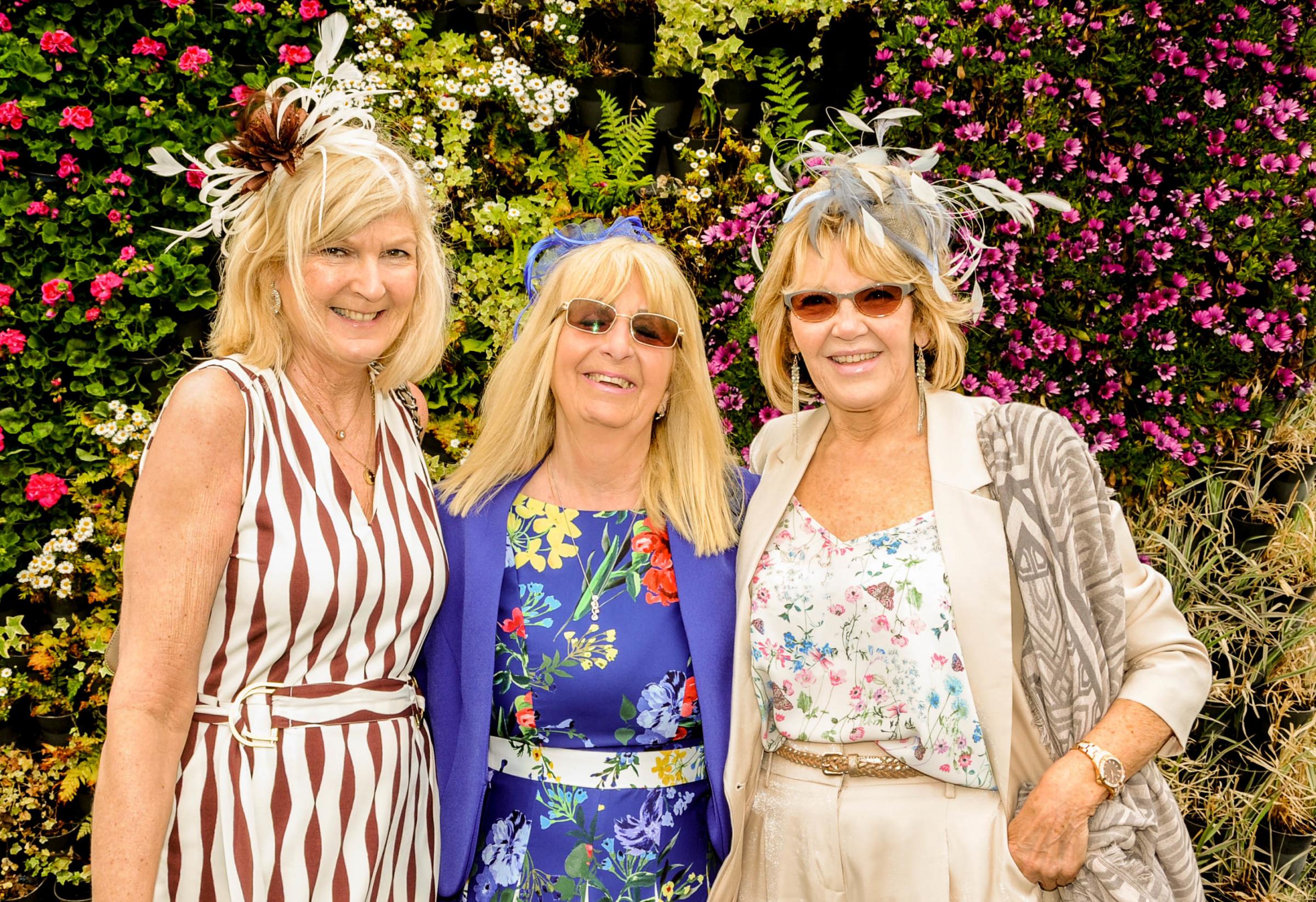 Chester Racecourse, Boodles May Festival City Day. Picture Chris Lees, Lin McCaffery, Barbara Dutton. Pictures by Simon Warburton.
