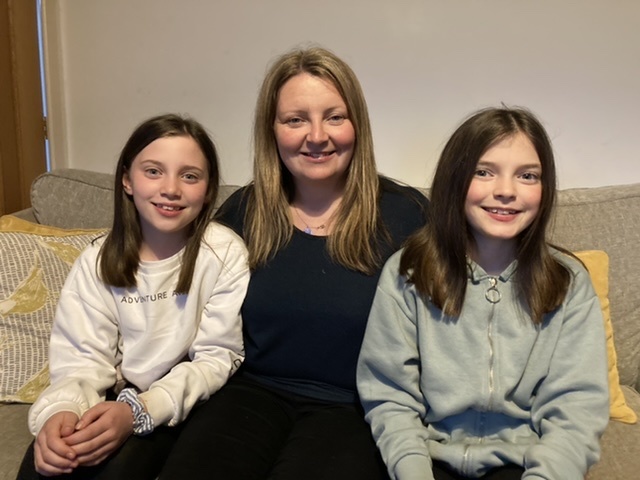 Angela Cottam with twins Amelie and Ava.