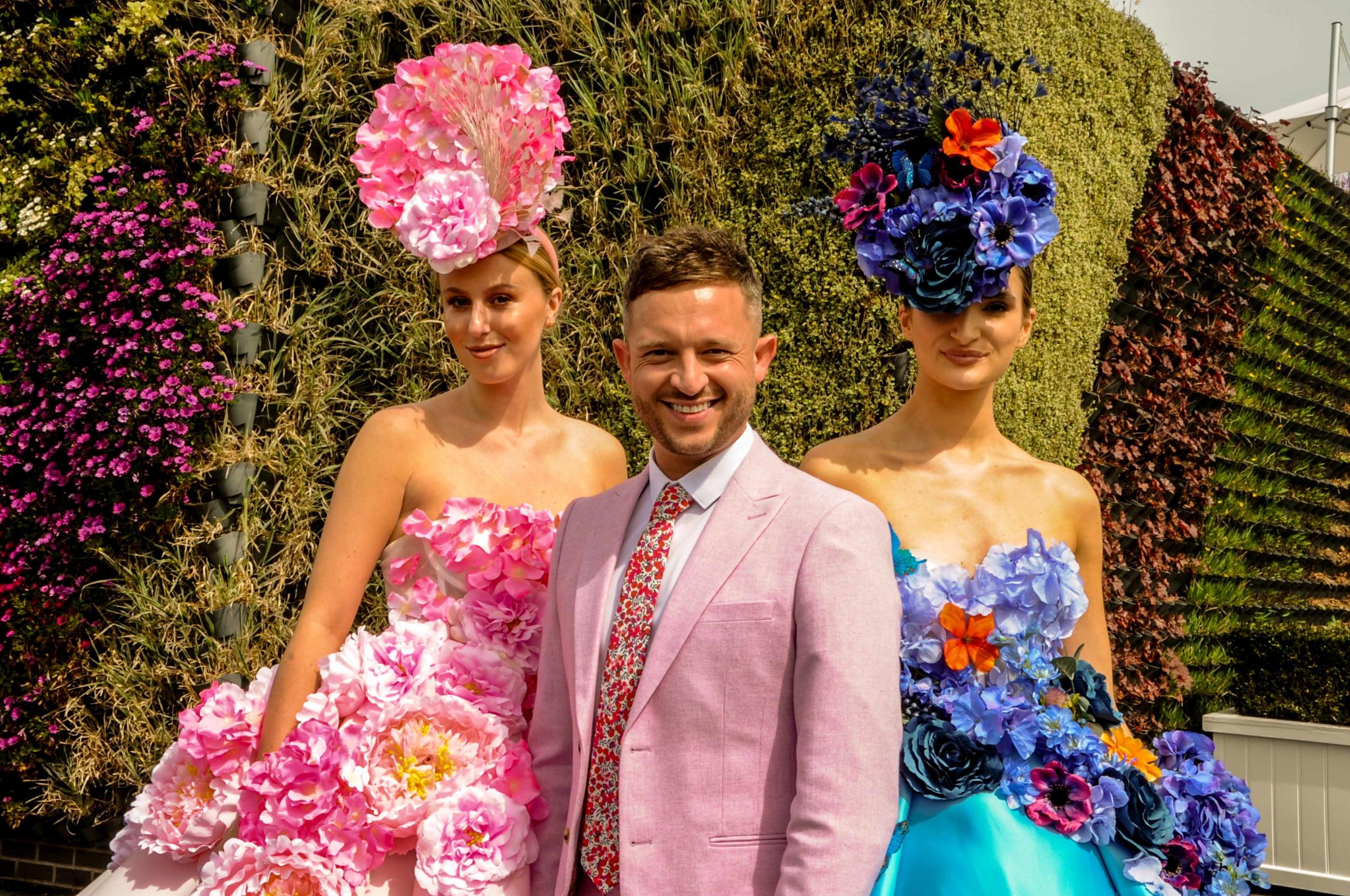 Chester Racecourse, Boodles May Festival Ladies Day. Picture Matthew OBrien fashion desgner with models Hannah Doyal and Ellie Willson. Pictures: Simon Warburton.