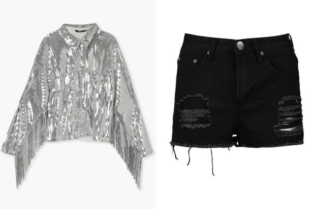 Chester and District Standard: (Left) Sequin Fringe Detail Shirt and (right) Petite High Rise Distressed Denim Shorts (Boohoo/Canva)