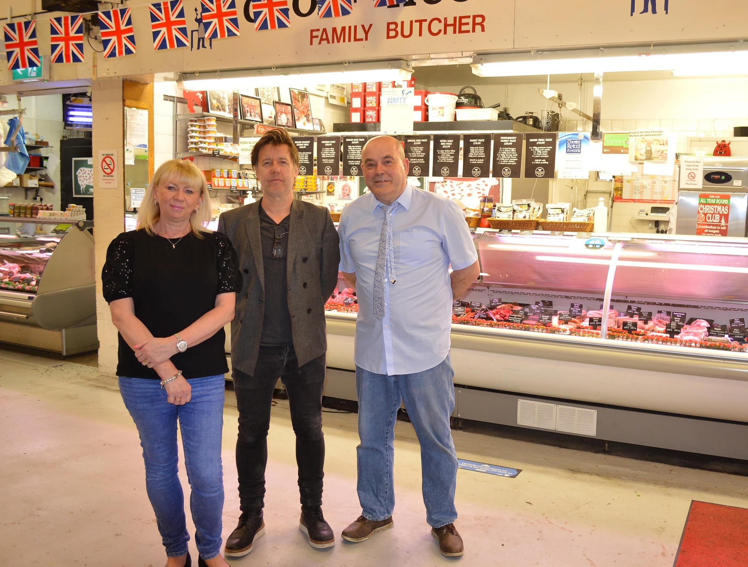 Butcher Geoff Hughes and wife Debbie, pictured with Mackenzie Jones director Andrew Foley-Jones.