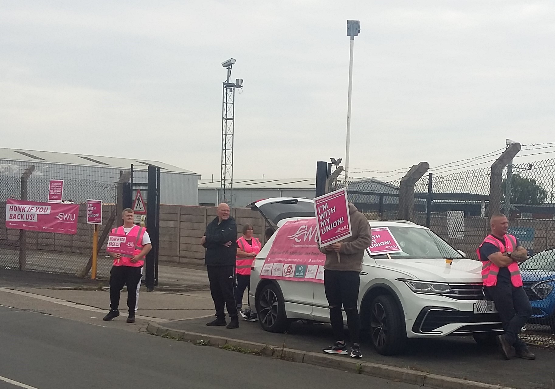 CWU members picket at the BT Openreach Hartford Way Transport Depot off Bumpers Lane, Chester, in a pay dispute.