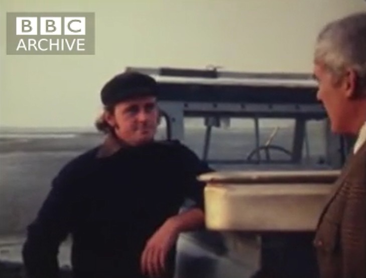The last shrimper in Parkgate, Colin Mealer, is interviewed by Frank Mellor, in about 1977. Picture: BBC Archive.