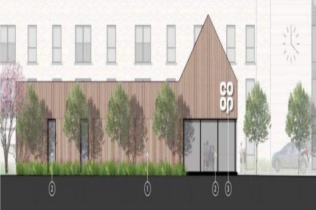 Artist impression of how the over 55s flats will look behind the existing Co-Op store. Picture from planning documents.