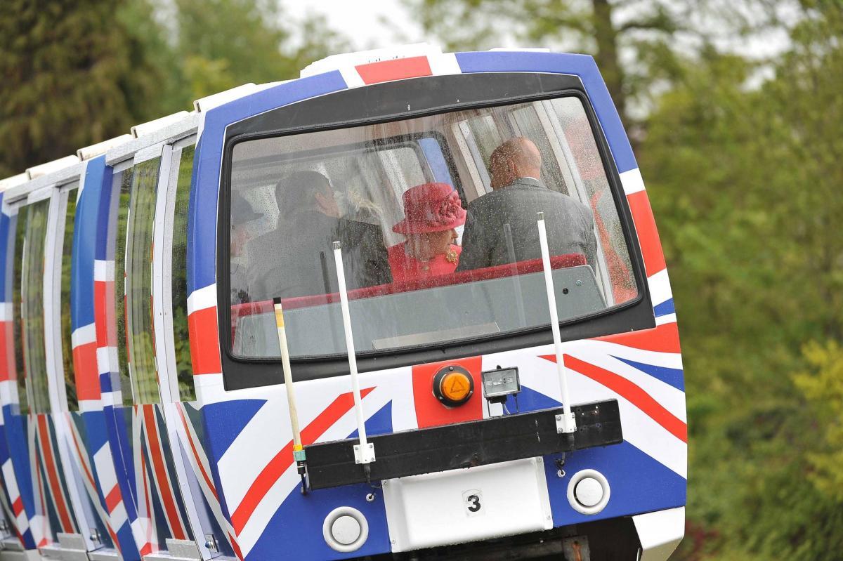 The Queen and the Duke Of Edinburgh go on a tour of Chester Zoo by monorail in May 2012.