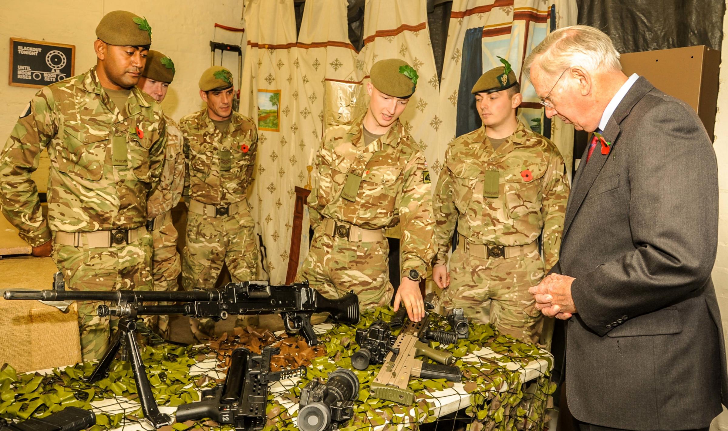 Members of the 1st Battalion B. Company and HRH The Duke of Gloucester.